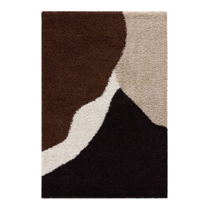 Tapis intérieur shaggy motifs géométriques beige, marron, noir OMAR