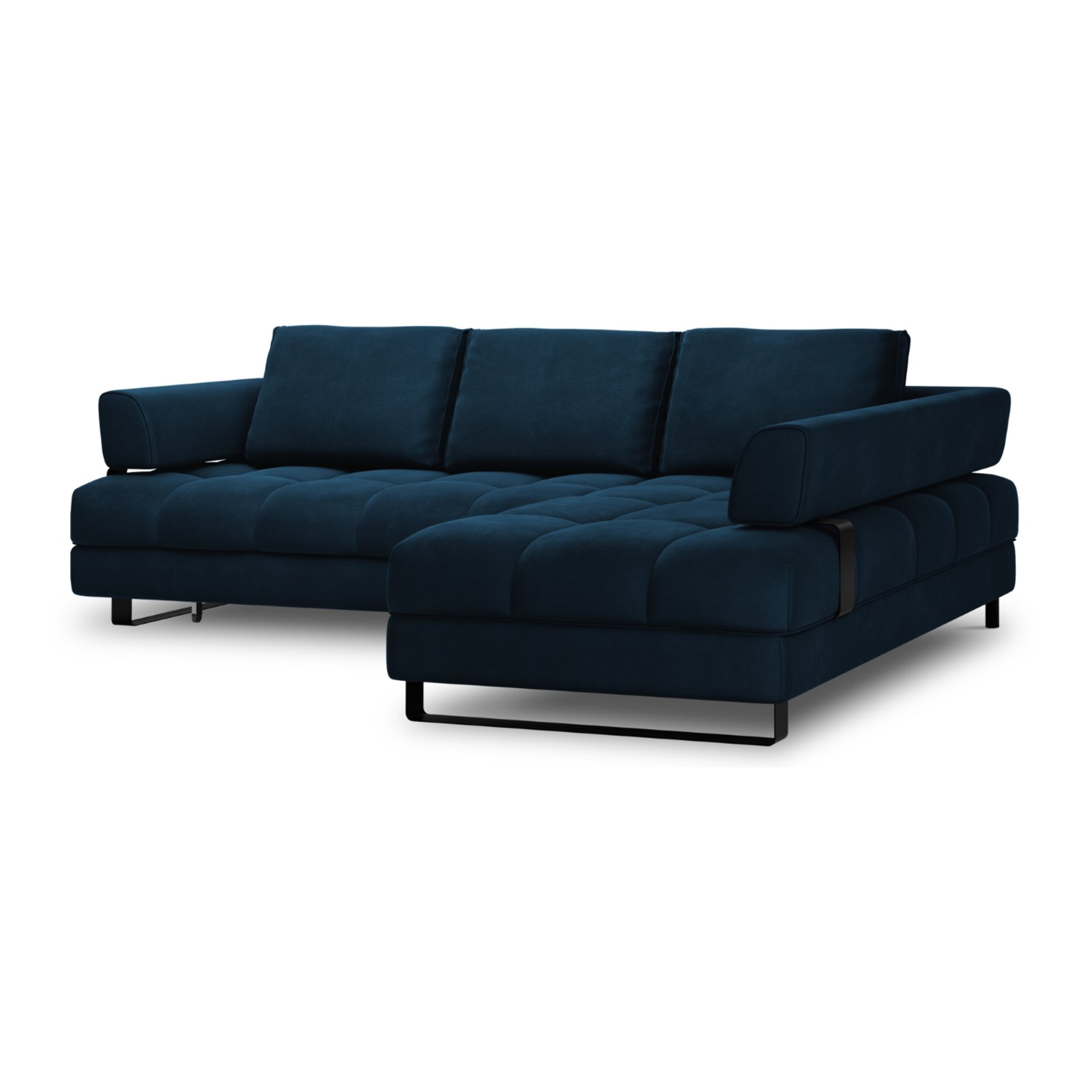 Canapé d'angle droit convertible avec coffre de rangement "Clinton" 5 places en velours bleu roi