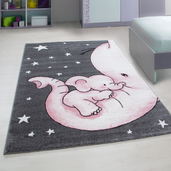 KIDS - Tapis enfant à motif elephant rose - KID0560ROS