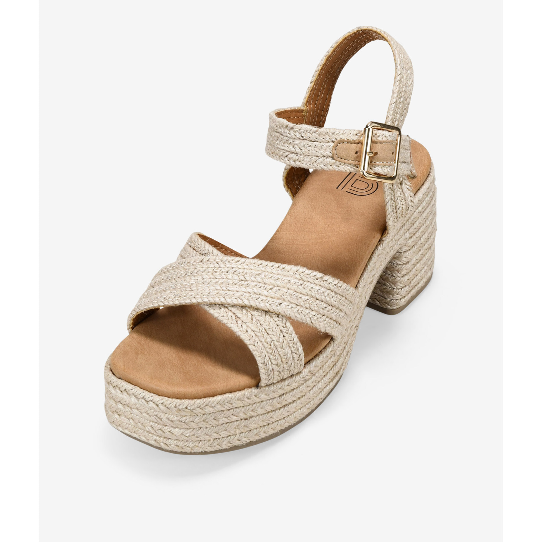 Sandalias de esparto beige con tacón y plataforma