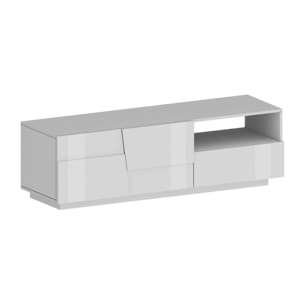 Mobile porta TV Dcoulibal, Credenza bassa da soggiorno con 2 ante e 1 cassetto, Base porta TV, 150x44h46 cm, Bianco lucido