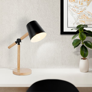 Forlight Flexo de Escritorio con Brazo y Cabezal Orientables, Diseño Moderno en Acero Negro y Madera, Casquillo E27, 40 cm de Alto, Ideal para Espacios de Trabajo y Estilo Nórdico