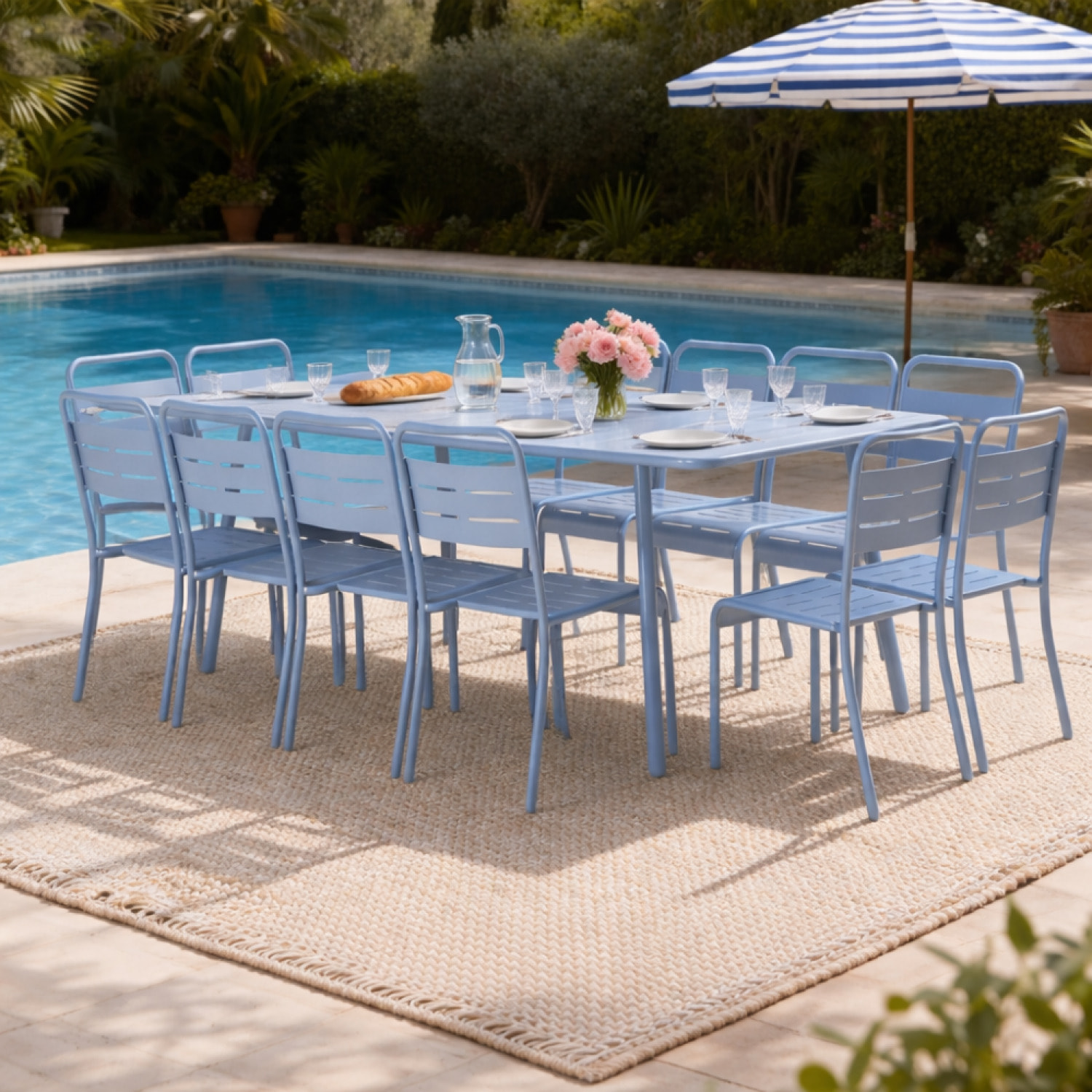 Table de jardin 10-12 places 234cm bleue EVORA