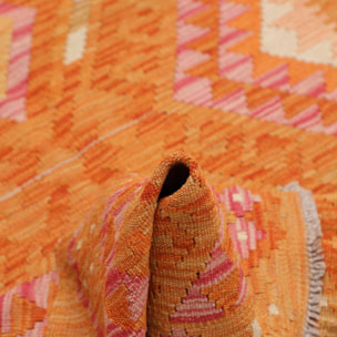 Tapis kilim, motif ethnique, artisanal en laine naturelle