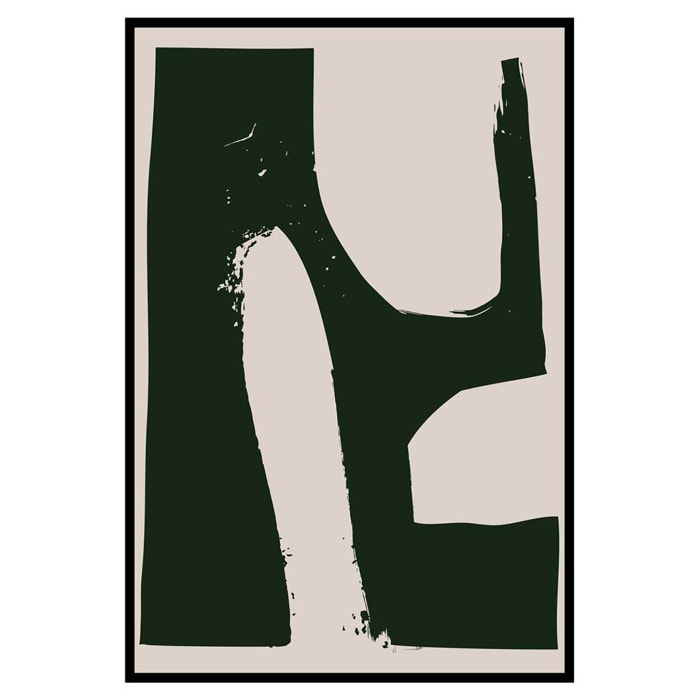 Affiche abstraite vert foncé minimaliste forme organique moderne Affiche + cadre en métal - Noir