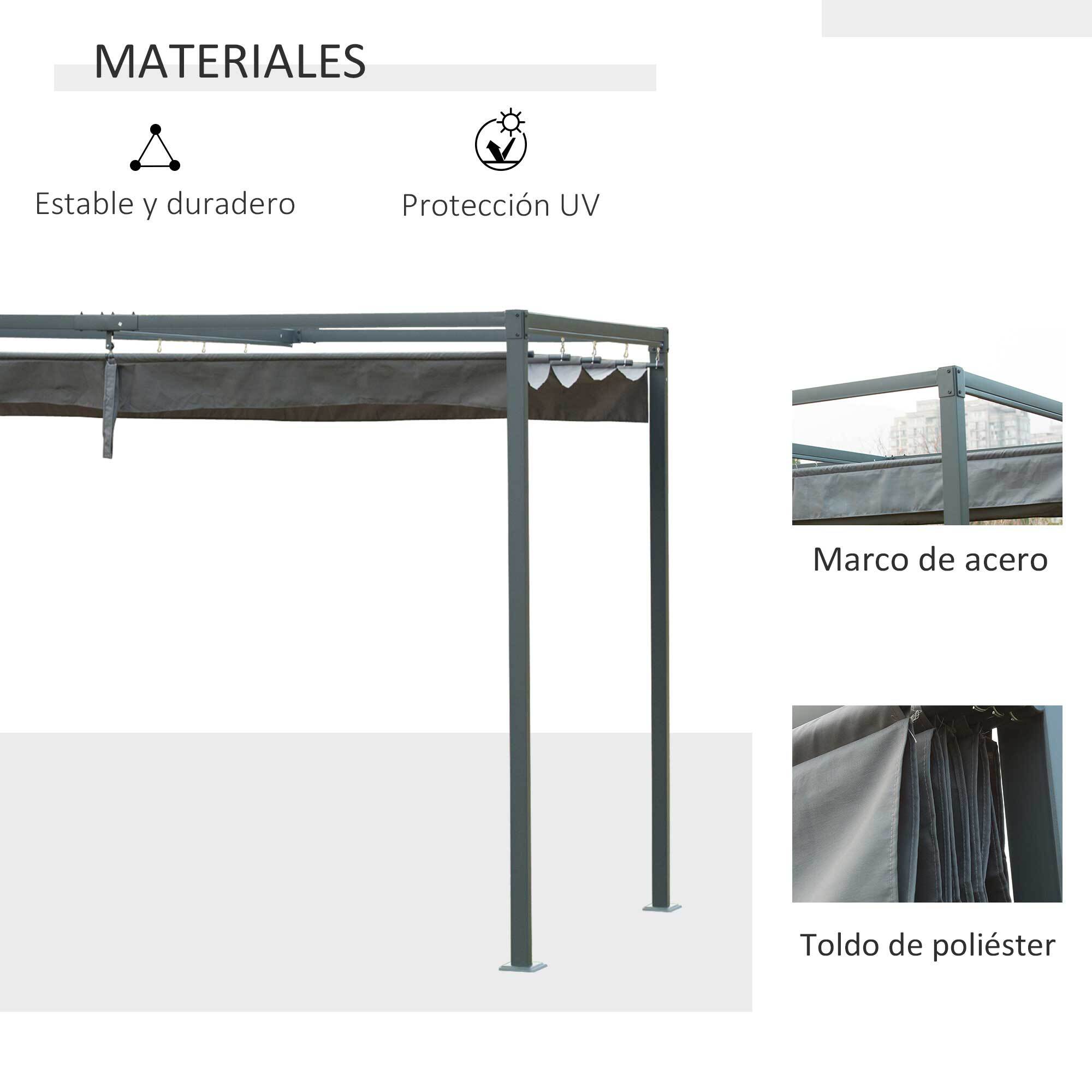 Pérgola 3x2 m Cenador de Jardín con Techo Retráctil Poliéster para Fiestas Gris