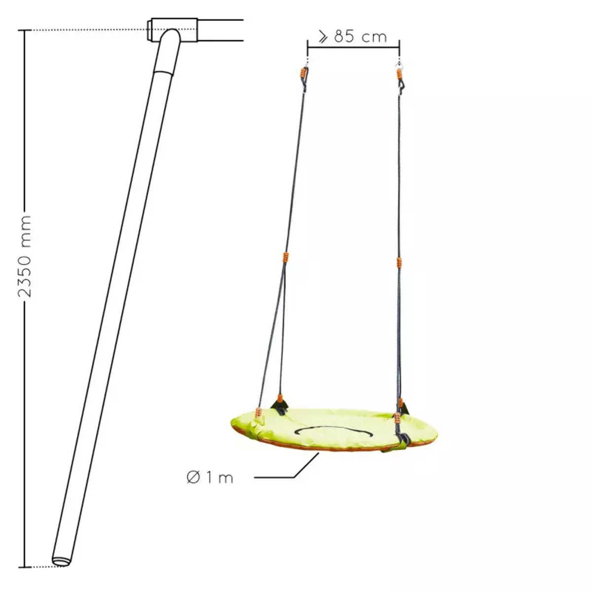 Balançoire nid d'oiseau rond vert et orange