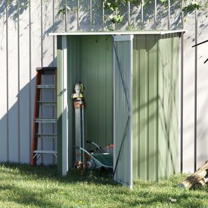 Cobertizo de Acero 1,07㎡ 142x84x189 cm Tipo Caseta de Jardín Galvanizado Almacén para Herramientas con Techo Inclinado y Una Puerta para Terraza Exterior Verde Claro