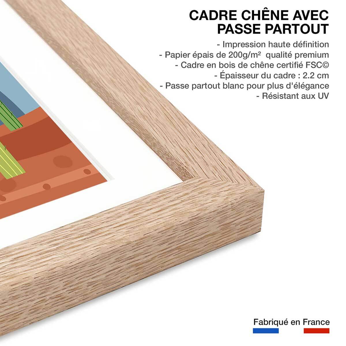 Affiche illustration lamas et sommets enneigés Affiche + cadre en bois - Chêne