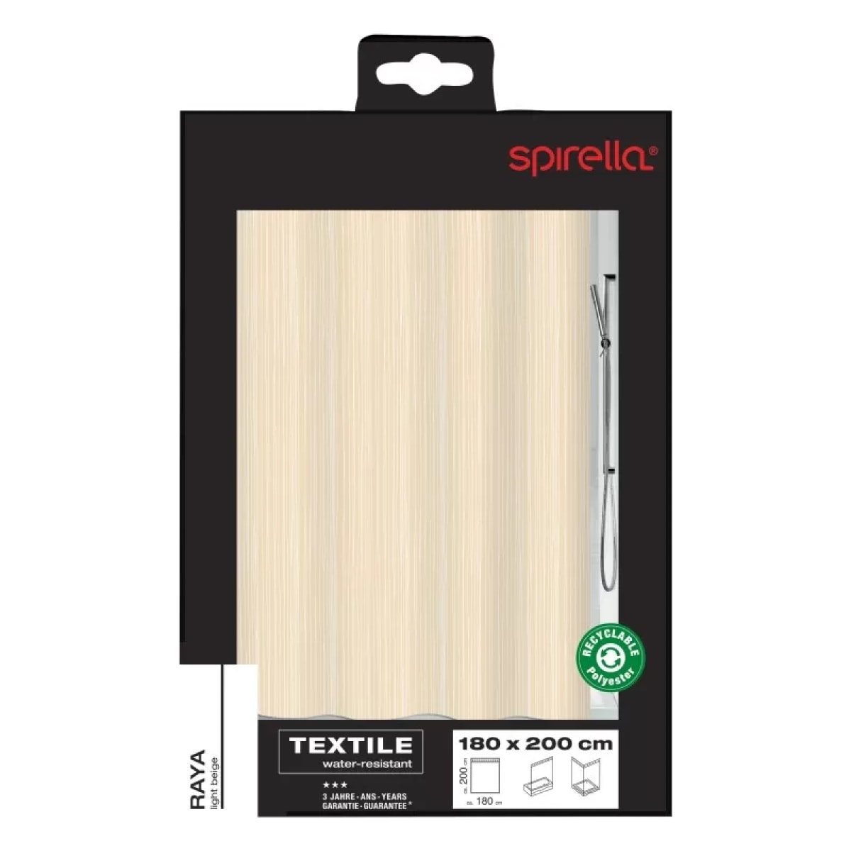 Rideau de douche Polyester RAYA 180x200cm Beige clair Spirella