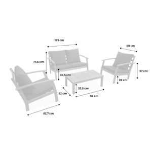 Salon de jardin en bois 4 places - Ushuaïa - Coussins terracotta. canapé. fauteuils et table basse en acacia. design