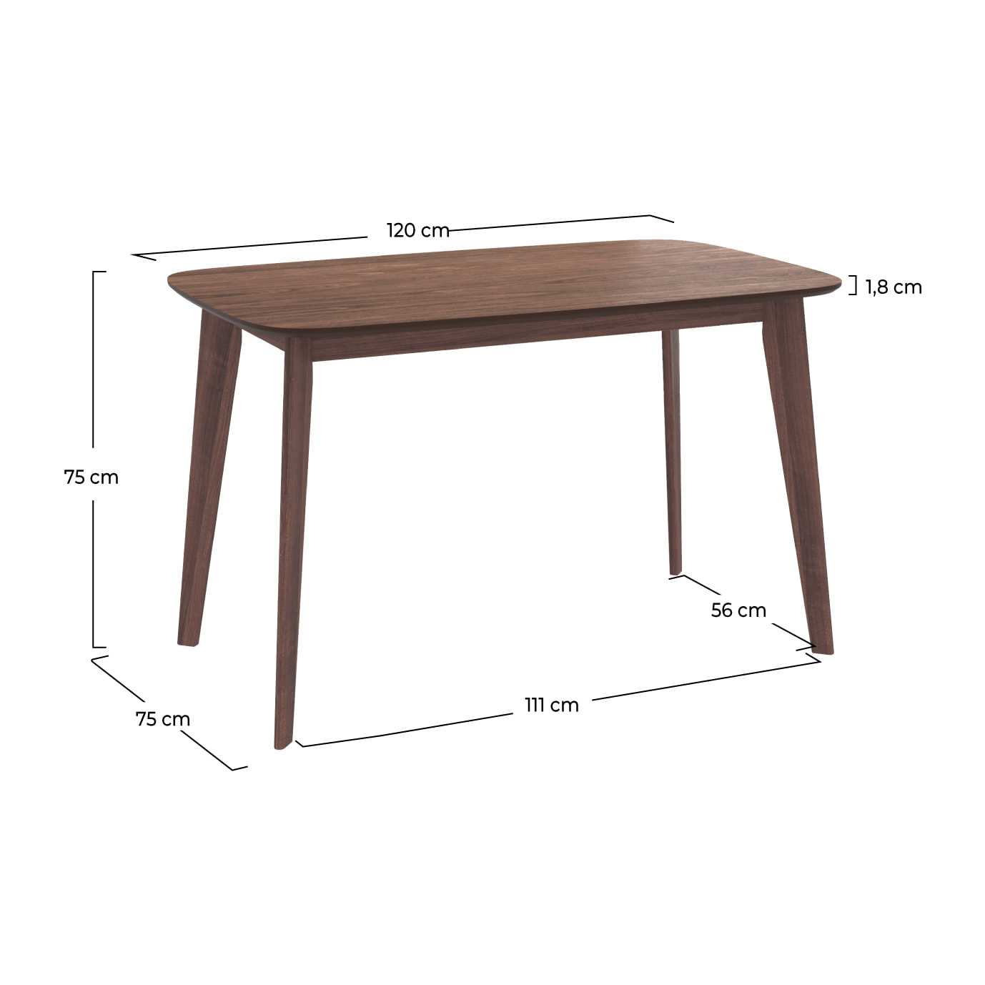 Table rectangulaire Oman 4 personnes en bois foncé 120 cm - Oman