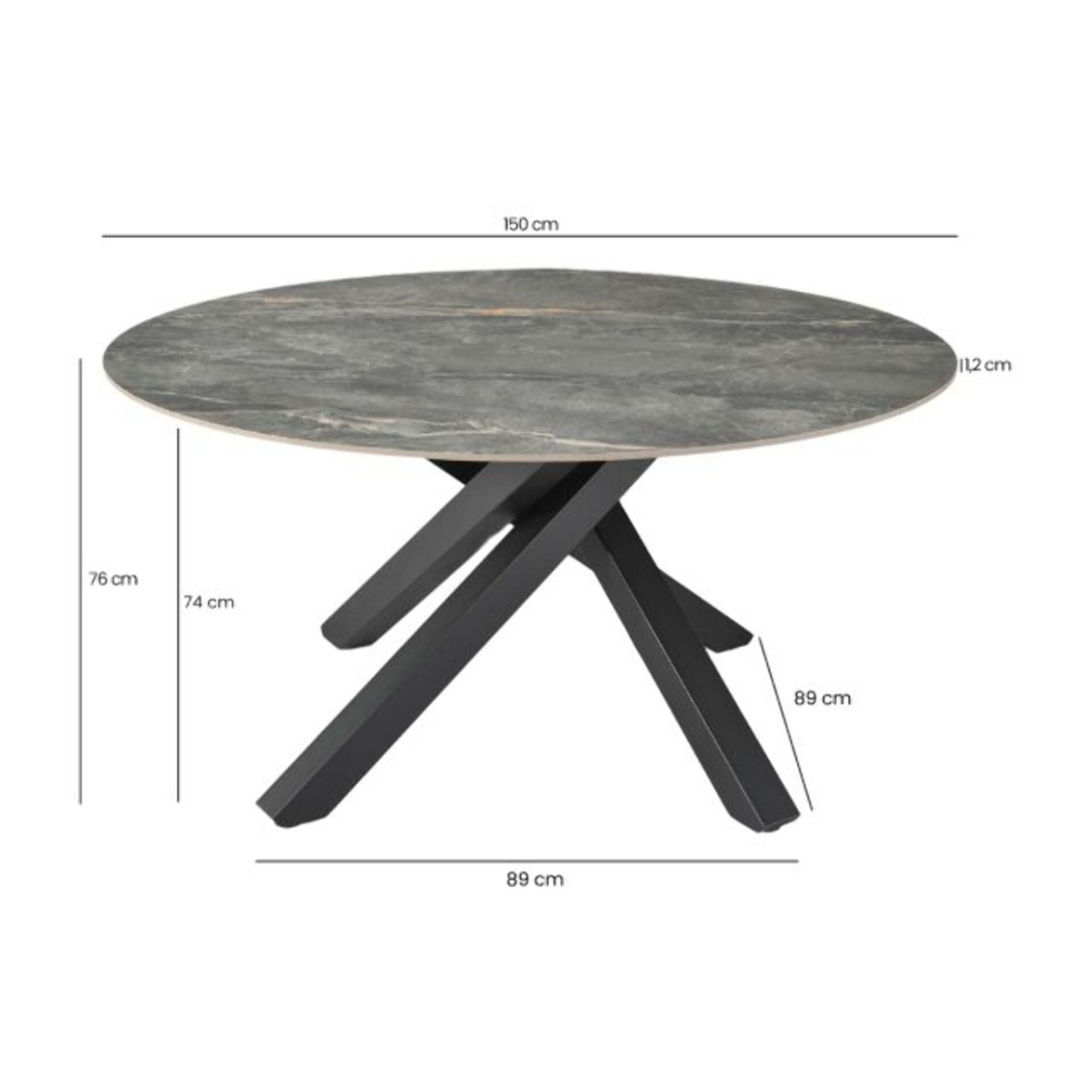 Table de repas D. 150 cm en céramique gris marbré cuivré - MARIA