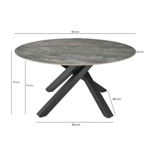 Table de repas D. 150 cm en céramique gris marbré cuivré - MARIA