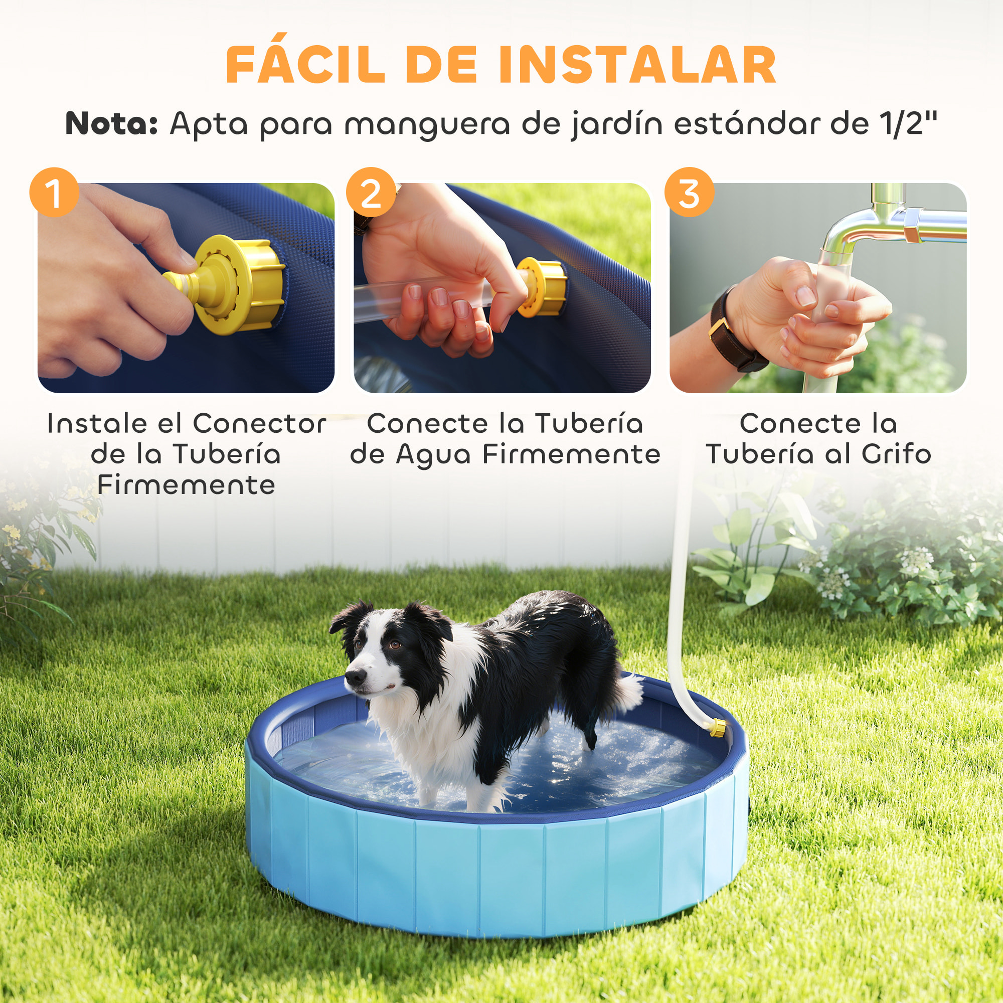 Piscina para Perros Plegable con Aspersor Bañera Portátil para Perros Medianos y Pequeños de plástico Antideslizante y Resistente al Desgaste para Interiores y Exteriores Ø100x30 cm Azul Claro