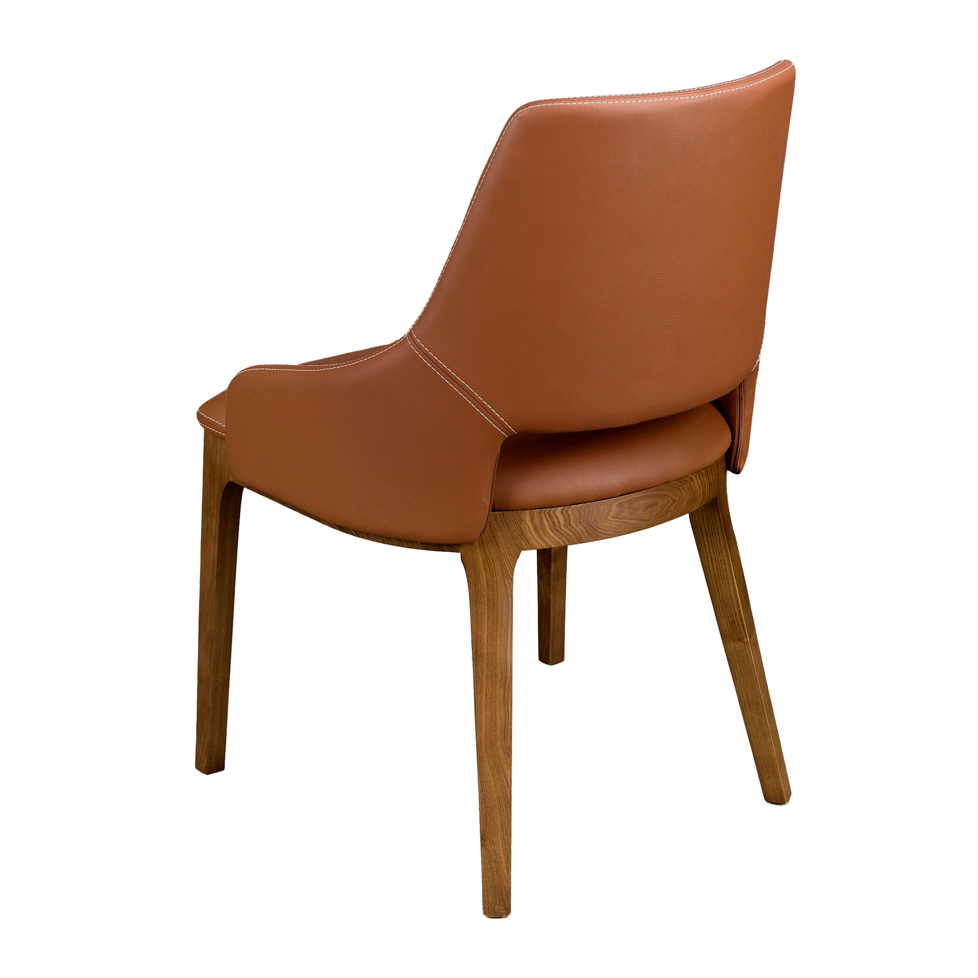 Silla con asiento y respaldo tapizados en polipiel marrón patas de madera chapada en nogal natural 54x61x83cm