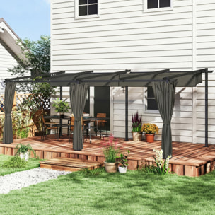 Pergola coulissante rétractable 3 x 6 m 4 rideaux latéraux amovibles alu métal toile anthracite