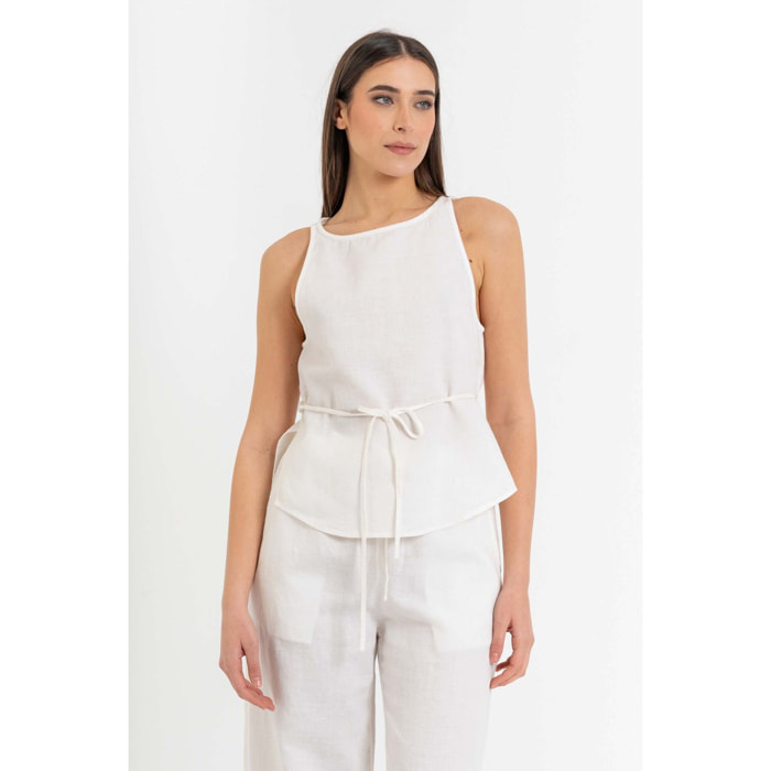 Kocca - Top smanicato da donna in lino, cotone e ramiè con cintura Donna