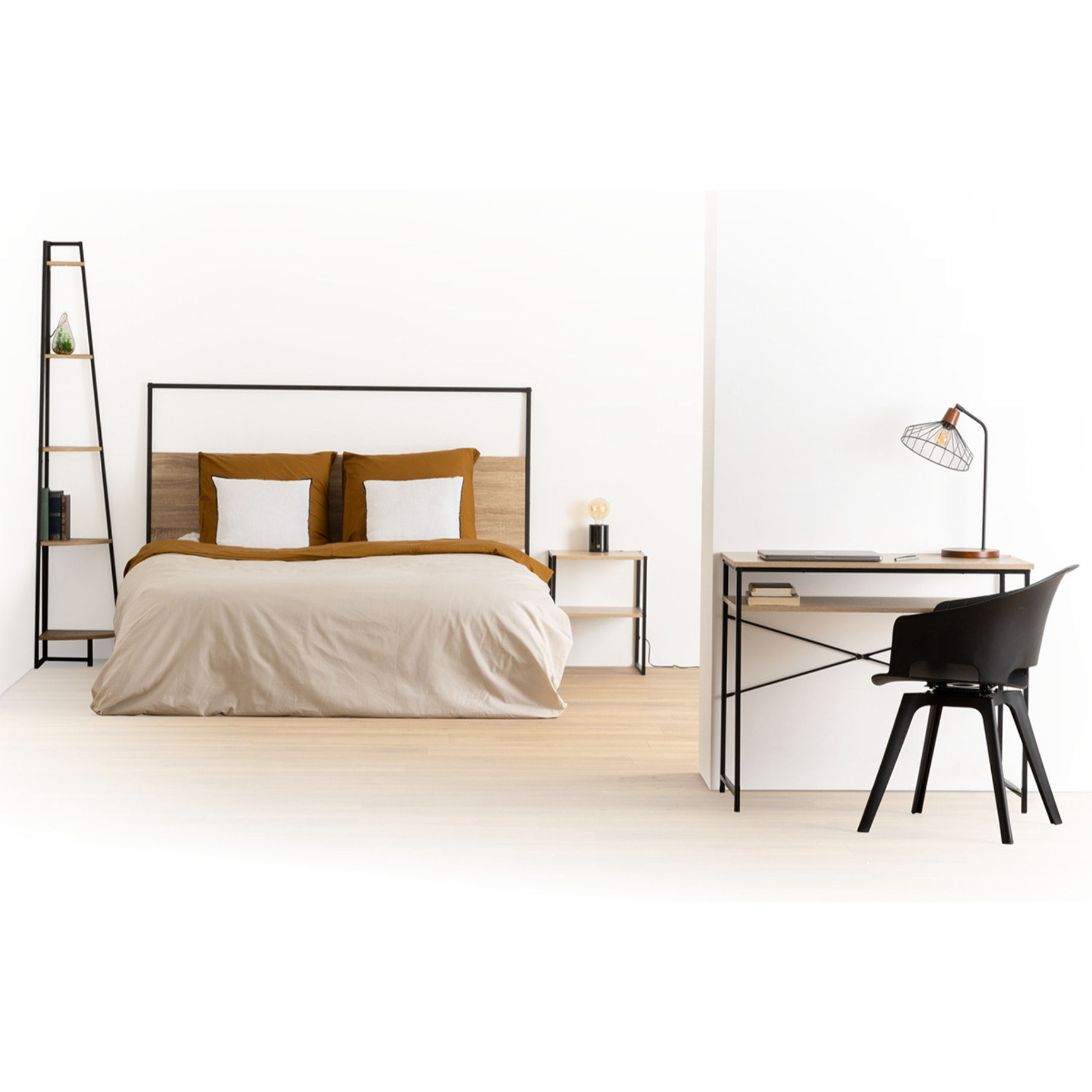 Table de chevet "Aliaj" 2 étagères effet bois