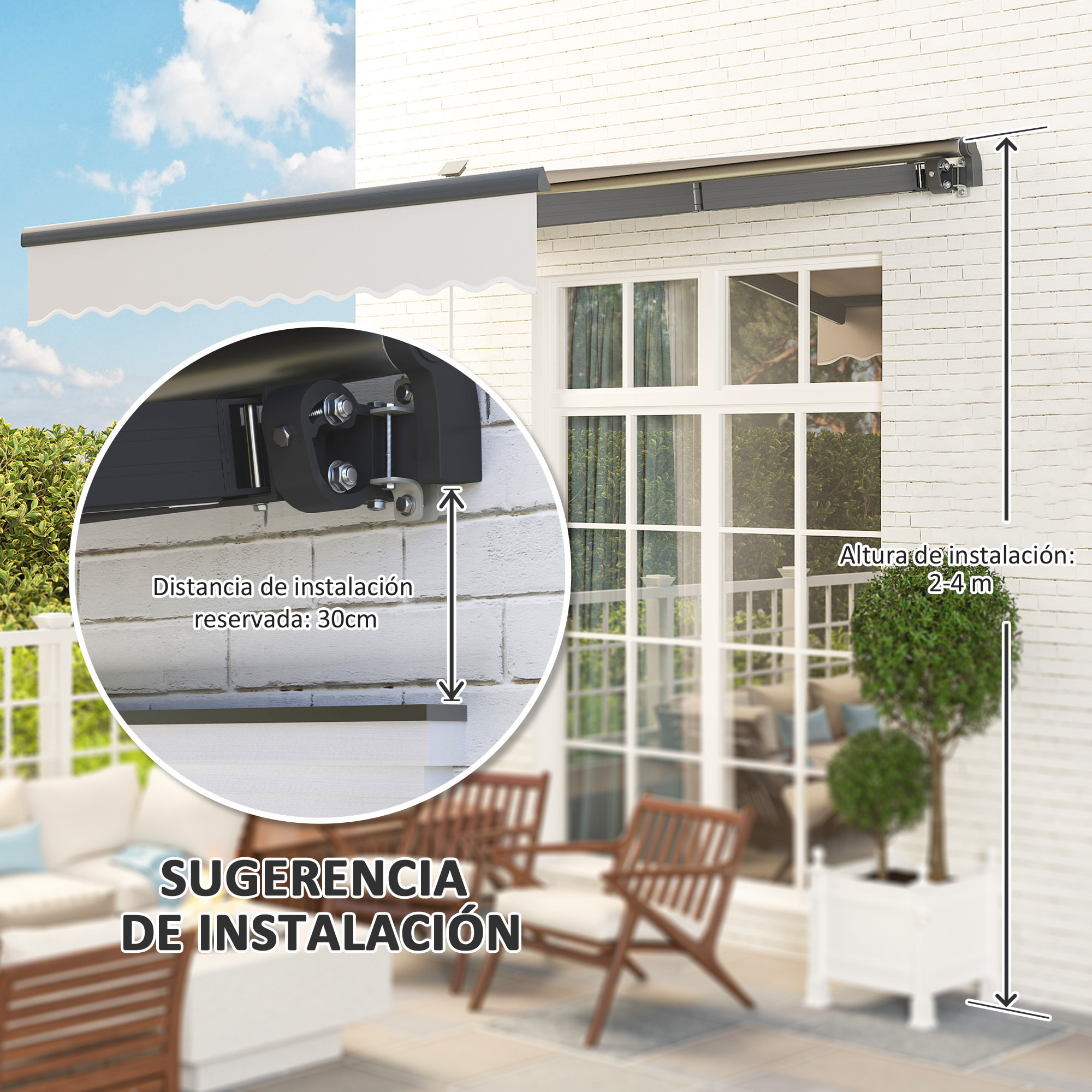 Toldo Manual Retráctil 3x2,5 m con Luces LED Solares Toldo para Balcón con Manivela de Aluminio y Protección UV50+ para Jardín Terraza Ventanas Crema