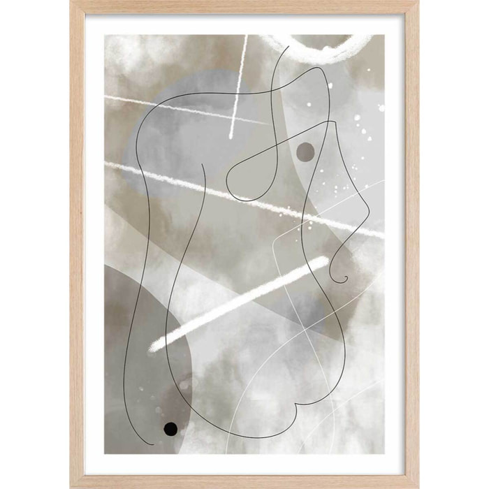 Affiche abstrait et soft line n°1 Affiche + cadre en bois - Chêne