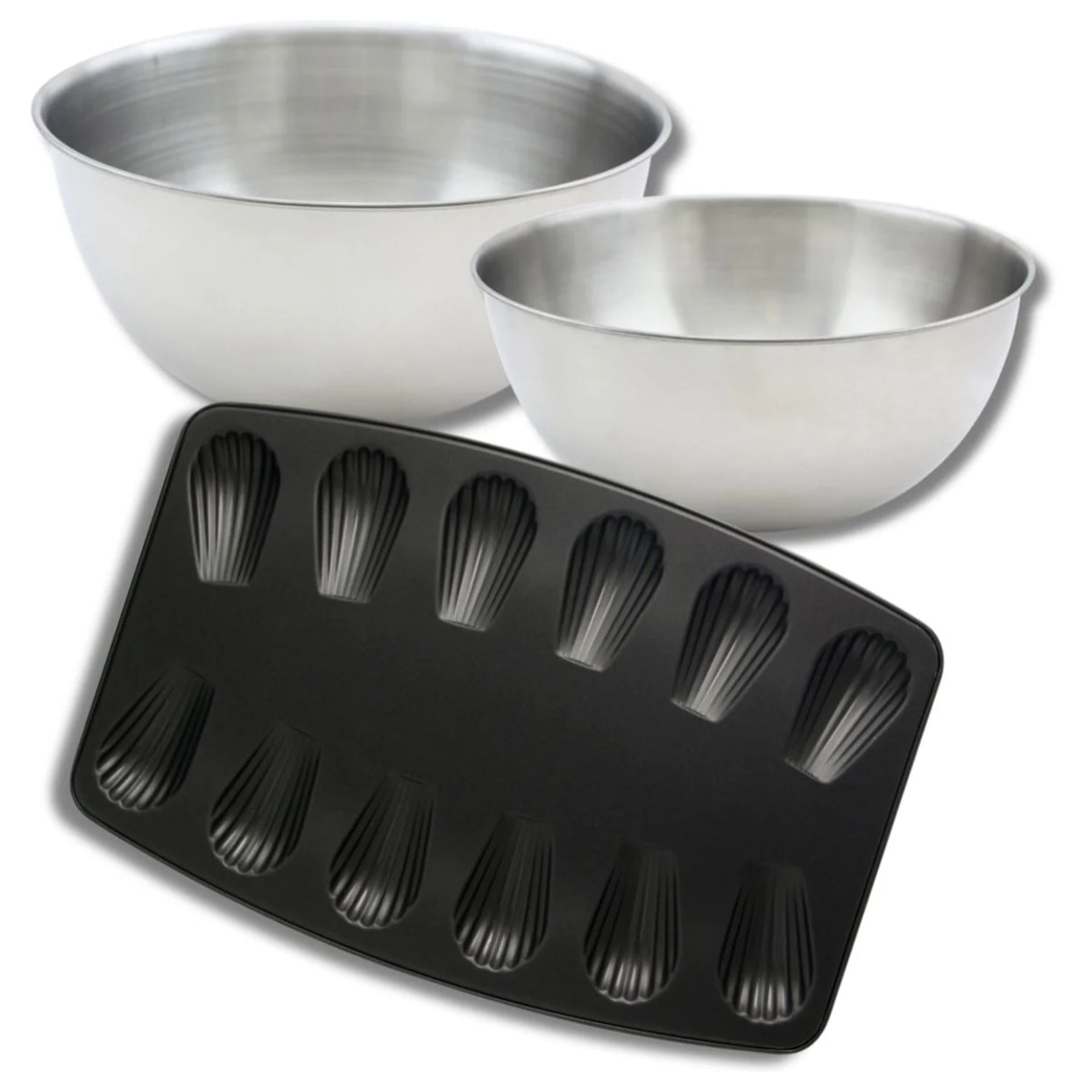 Set pâtisserie moule à 12 madeleines, 2 bols à mixer et 1 spatule Zenker