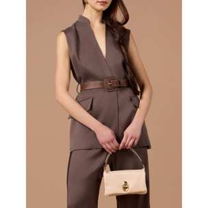 Oltre - Gilet fluido misto lyocell con cintura - Marrone