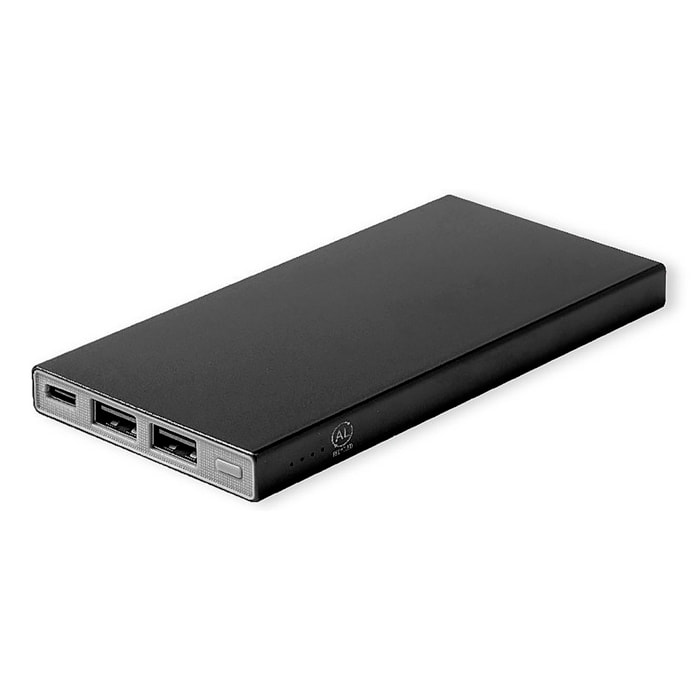 Power Bank in alluminio da 4000 mAh. 2 uscite USB e 1 ingresso di tipo C. Tipo C