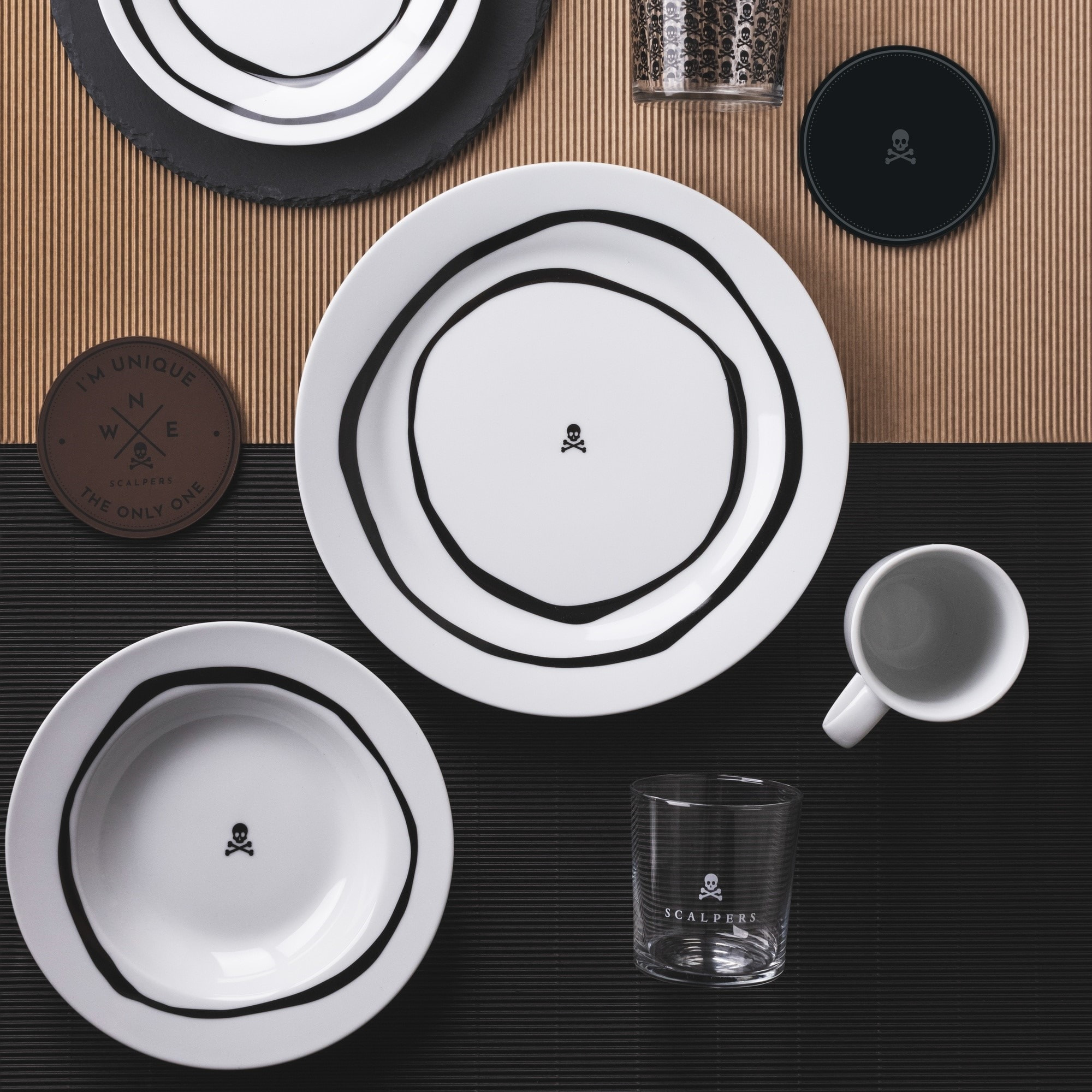 Set vajilla 12pc porcelana blanco y negro scalpers home