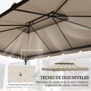 Techo de Repuesto para Cenador, 4x3 m, Cubierta de Repuesto con Doble Techo, 8 Orificios de Drenaje, SOLO Toldo de Recambio para Pabellón Gazebo, Beige