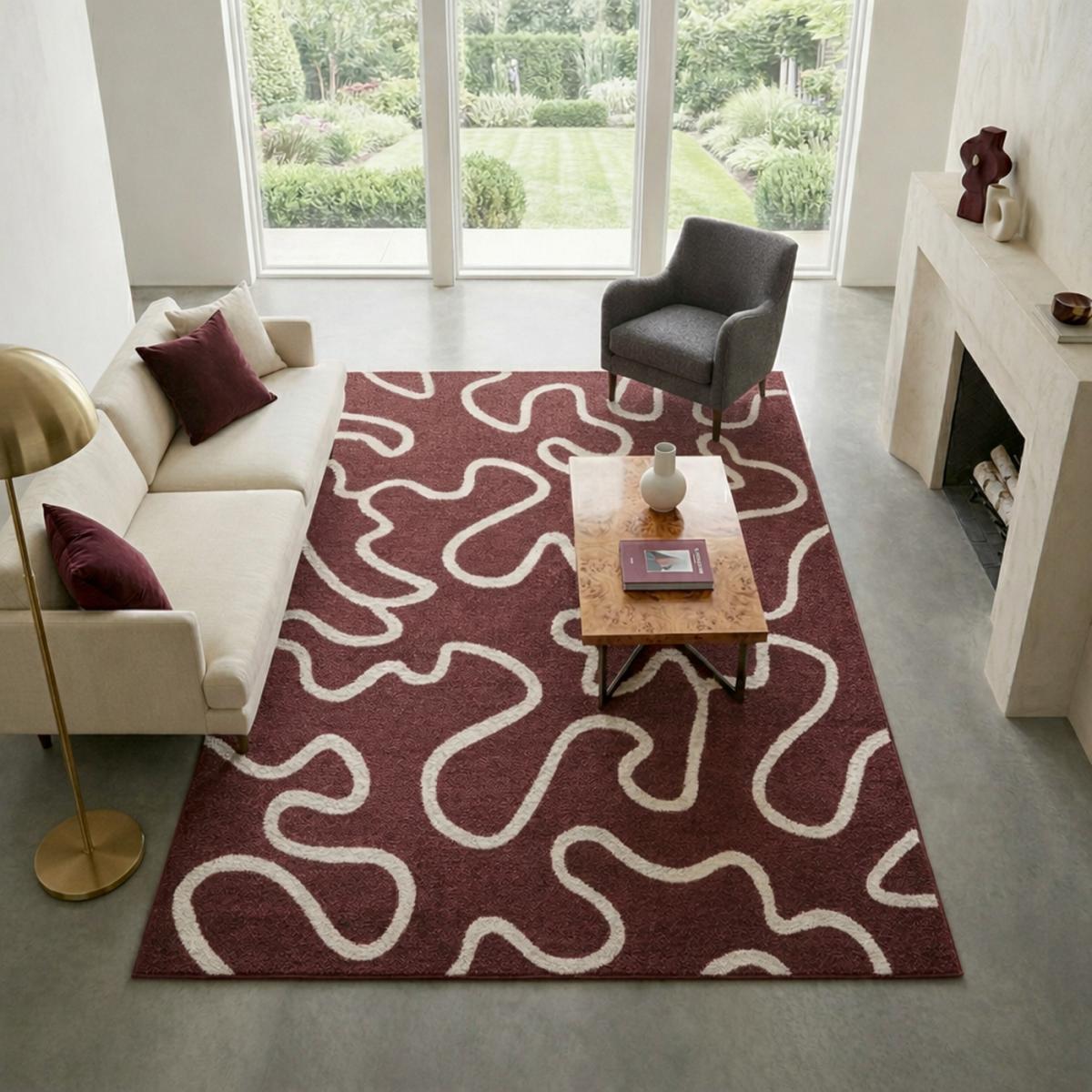 Tapis salon, motif abstrait en relief, graphique et tendance
