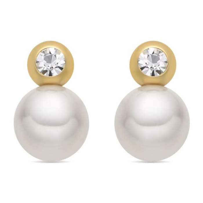 Pendientes con Perla Blanca acabado oro 18k