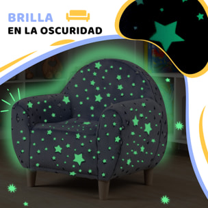 Sillón Infantil con Diseño de Estrellas que Brillan en la Oscuridad Sofá para Niños de 18-36 Meses Tejido Suave de Terciopelo Reposabrazos Carga 45 kg Gris