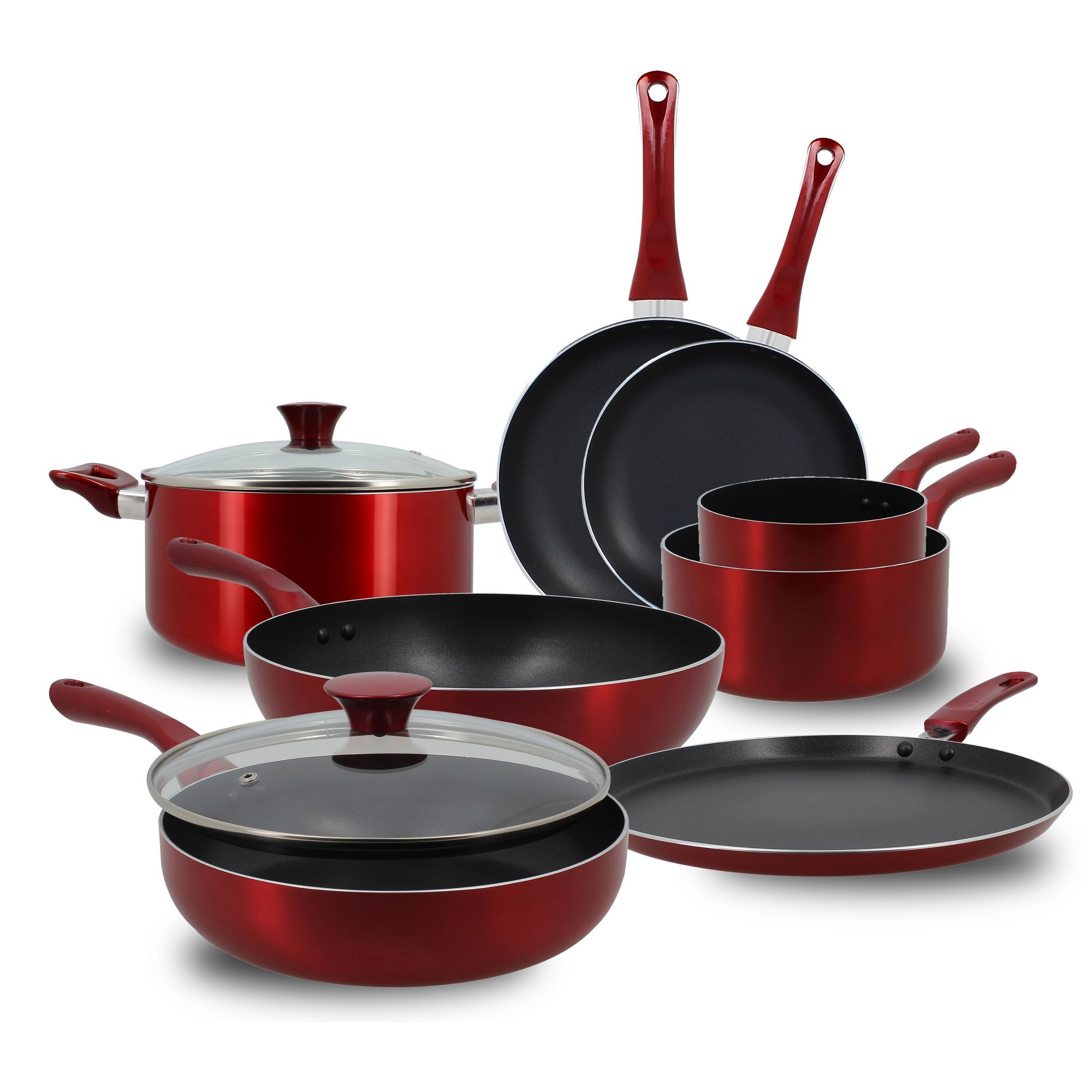 Batterie de cuisine 8 pièces aluminium rouge - tous feux CERISE