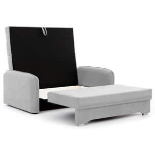 Michelle - canapé droit 3 places convertible avec coffre en velours - Gris clair