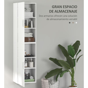 Columna de Baño de Pared Armario de Baño Estrecho con Estantes Ajustables y 2 Puertas Mueble de Baño Moderno para Espacio Pequeño 40x30x160 cm Blanco Brillo