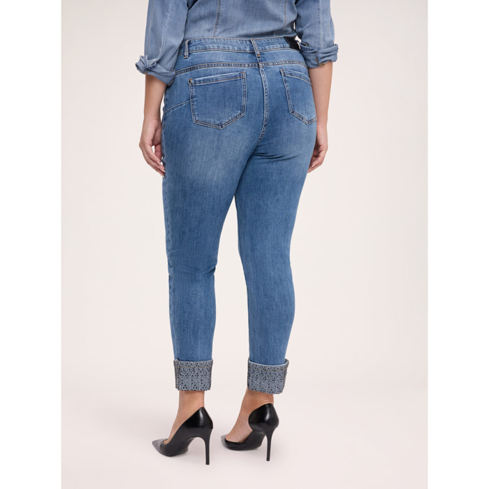 Fiorella Rubino - Jeans skinny con risvolto in strass - Blu