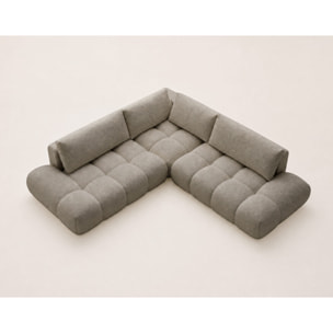 Yulin - Canapé d'angle L 5 places convertible avec coffre en tissu bouclette - Taupe