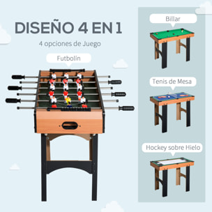 Mesa Multijuegos 4 en 1 Mesa de Juego para Niños +6 Años Futbolines para Niños Mesa de Billar Mesa de Ping-pong 87x43x73 cm Natural y Negro