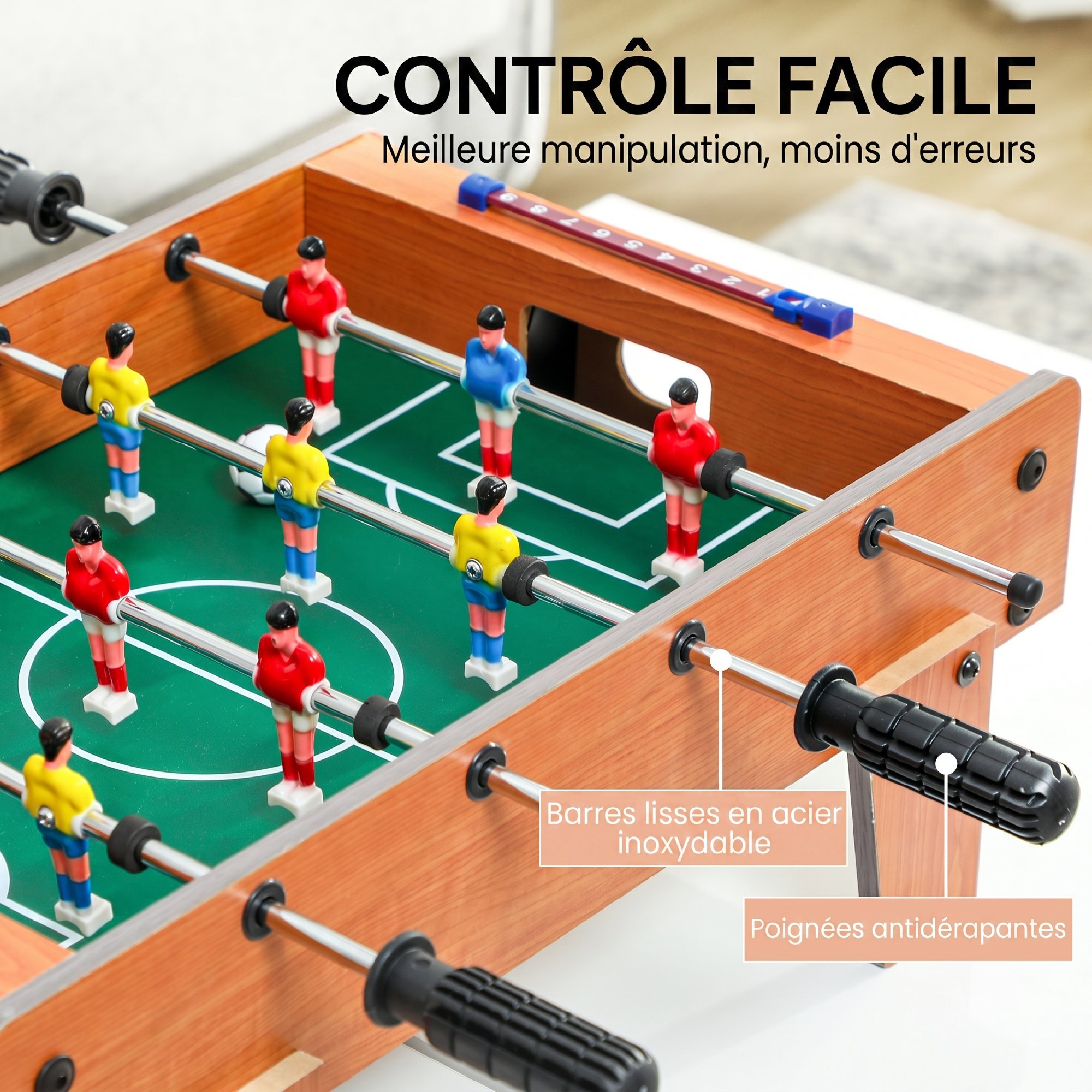 Mini babyfoot de table tableaux de score 2 balles dim. 50x50x18cm