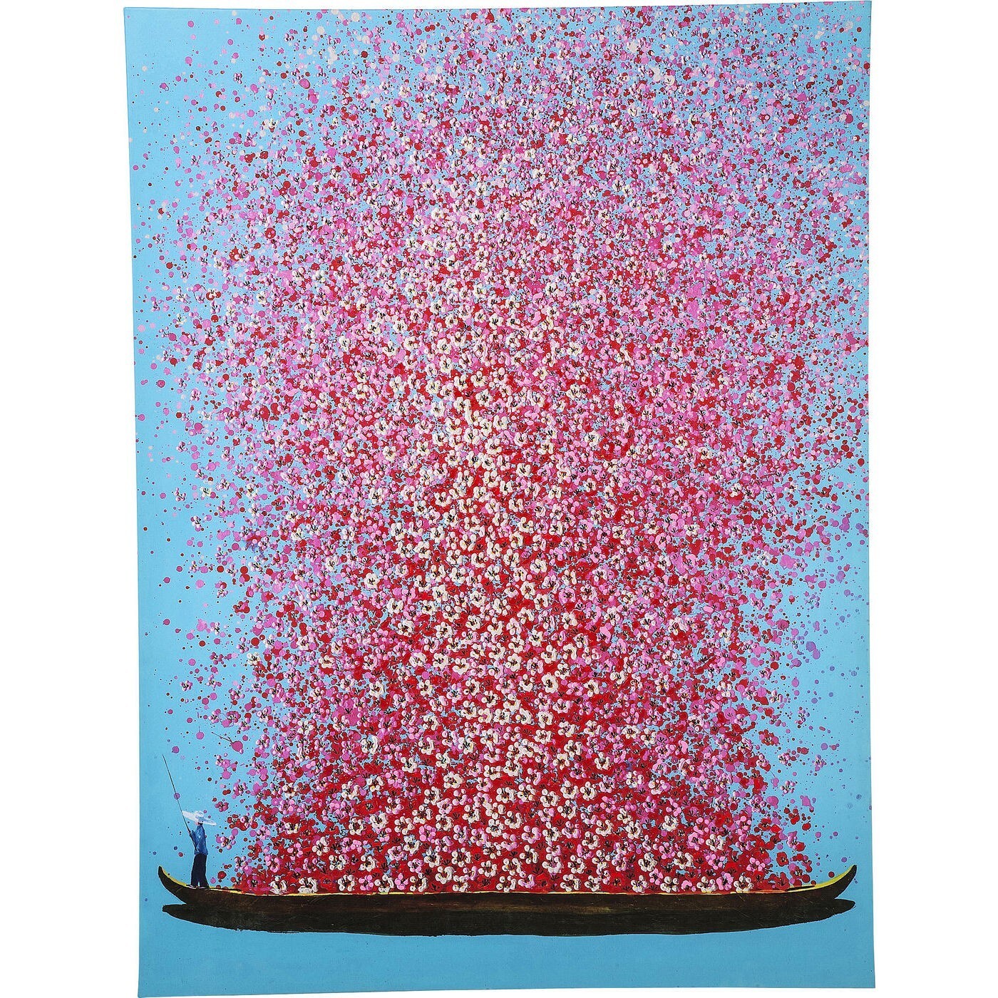 Tableau Touched fleurs pirogue bleu et rose Kare Design
