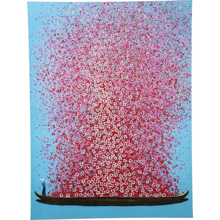 Tableau Touched fleurs pirogue bleu et rose Kare Design