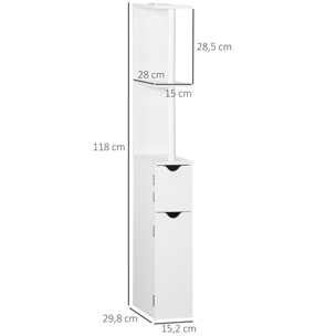 Columna de Baño Mueble de Baño con Puertas y Estantes Abiertos Armario de Baño Estilo Moderno 15,2x29,8x118 cm Blanco