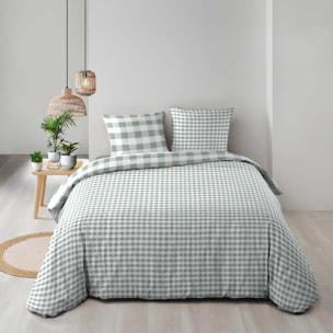 Parure de lit 3 pièces en coton à carreaux housse + taies - Sauge