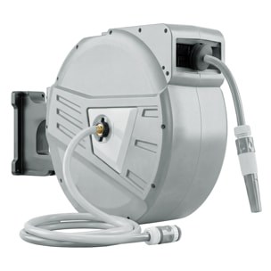 Dévidoir mural enrouleur automatique pivotant 180° tuyau 40 + 2 m avec lance arrosage 2 modes support mural intégré gris clair