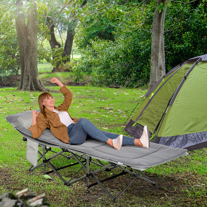 Lit de camp lit d'appoint pliable - pochette rangement, tétière, sac de transport, matelas inclus métal Oxford gris