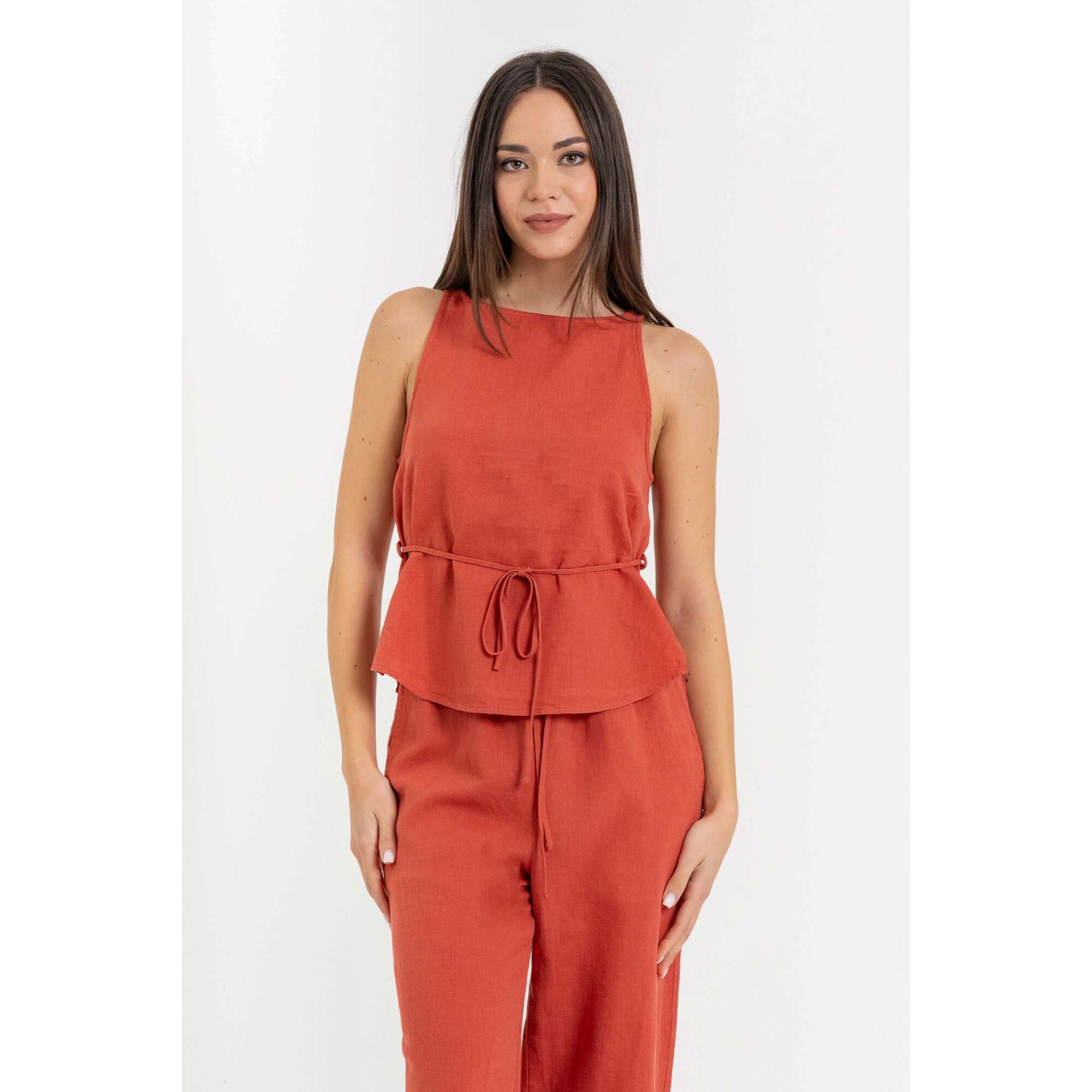 Kocca - Top smanicato da donna in lino, cotone e ramiè con cintura Donna