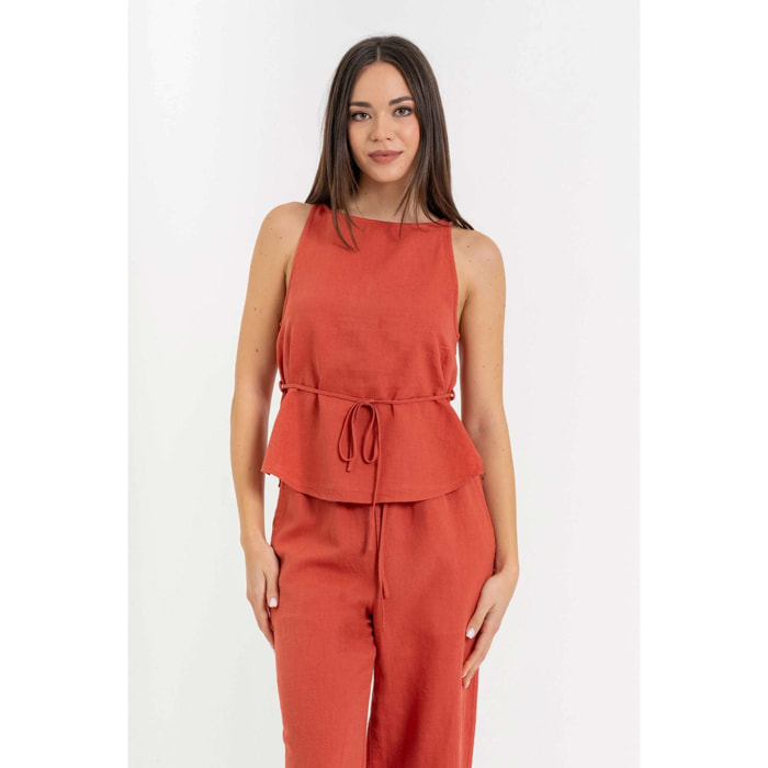 Kocca - Top smanicato da donna in lino, cotone e ramiè con cintura Donna
