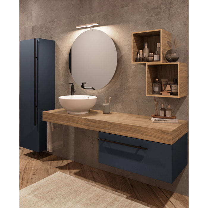 MOBILE DA BAGNO RIFLESSO 140 PORO NOCE E BLU OCEANO - 9 PEZZI