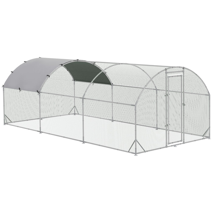 Enclos poulailler chenil 15,96 m² - parc grillagé dim. 5,7L x 2,8l x 1,97H m - espace couvert - acier galvanisé